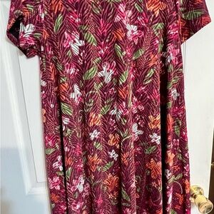 LuLaRoe Multicolor Leaf Pattern Carly Dress